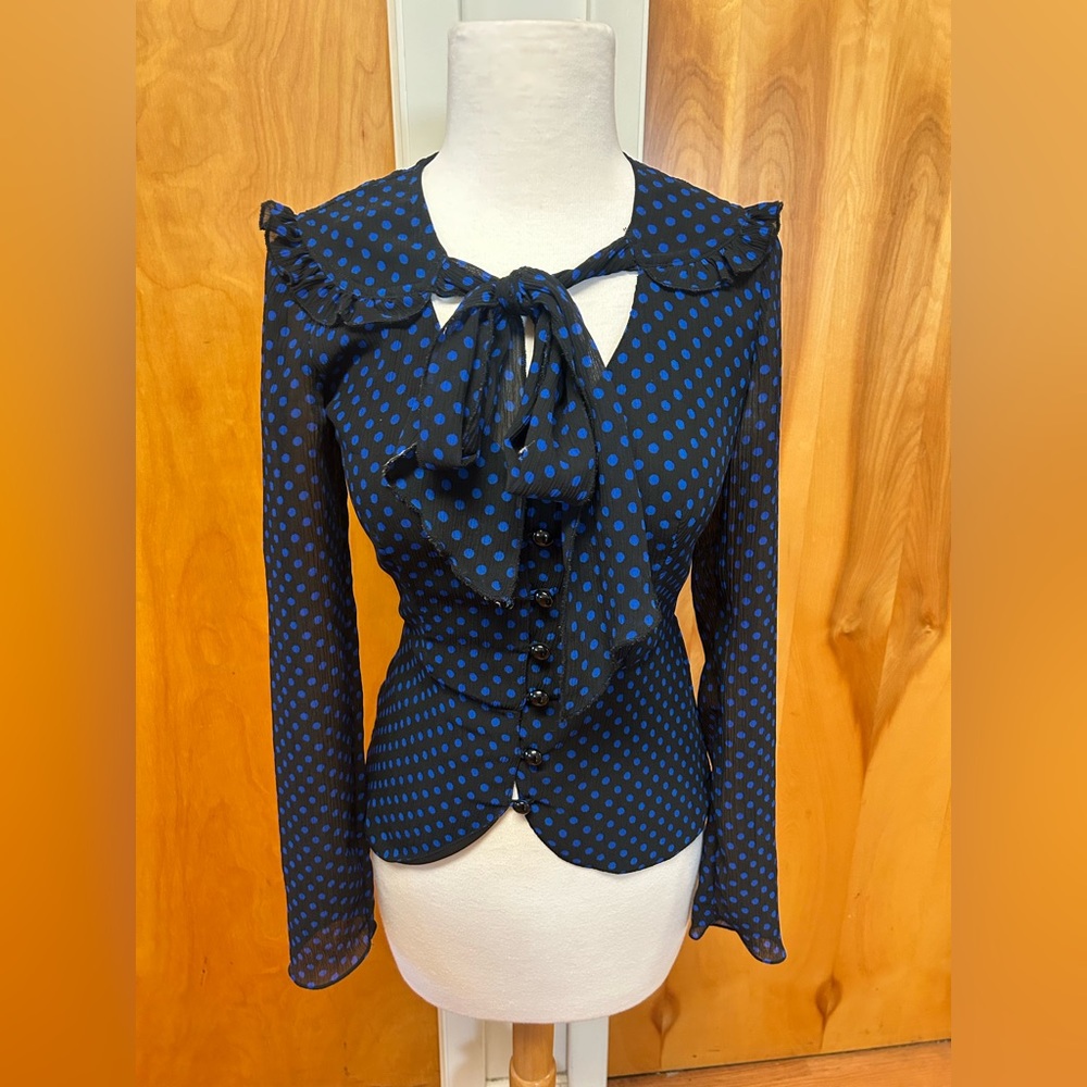 Alice Temperley for Target black and blue button up with front tie size XS